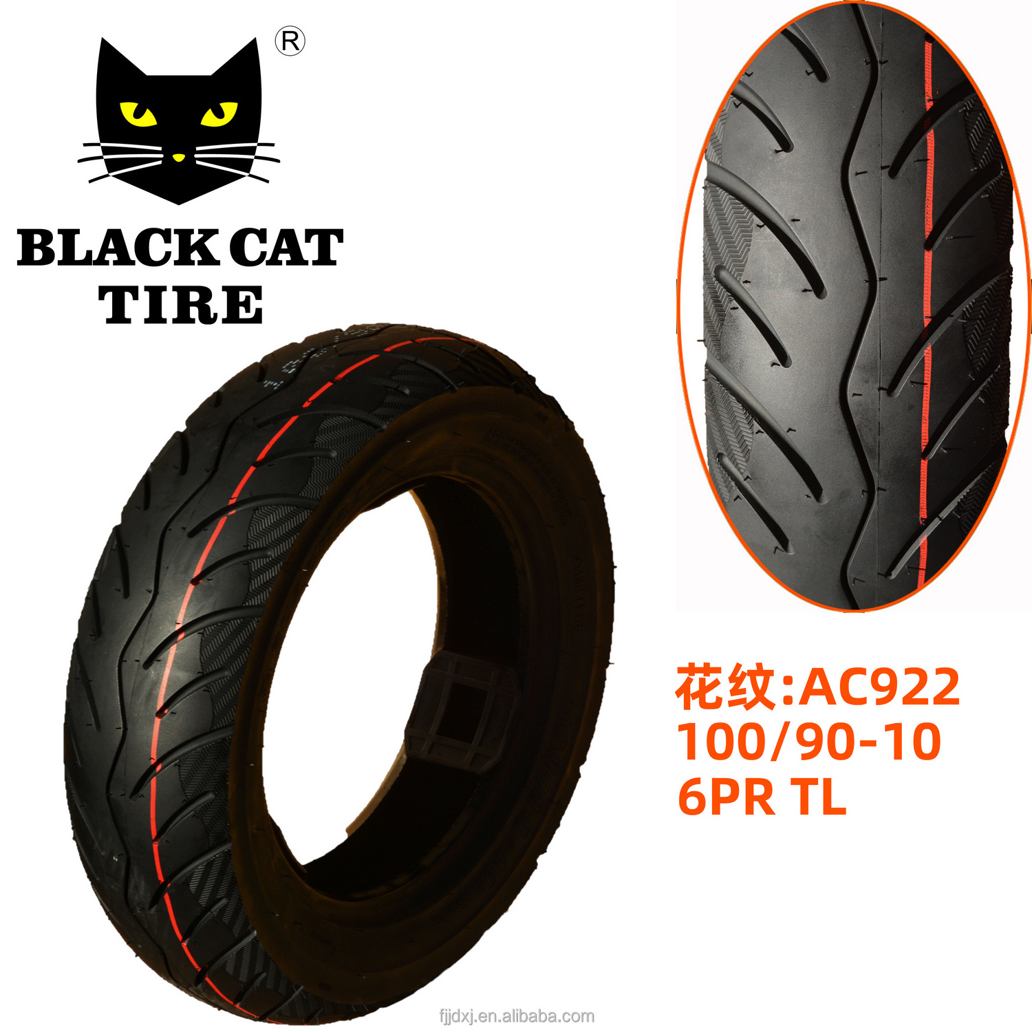 Black Cat tire 100/90-10  6PR Tubeless motorcycle tire