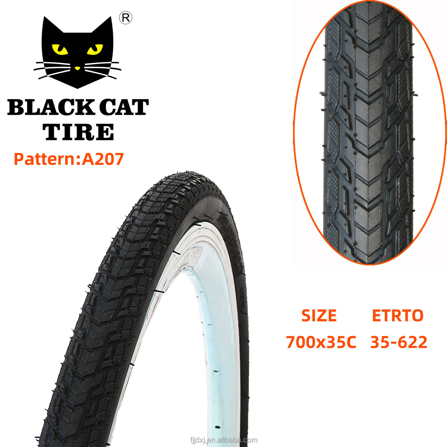 Wholesales black cat road bicycle tire 700x32C 700x35C 700x38C A207  high quality rubber bike tire