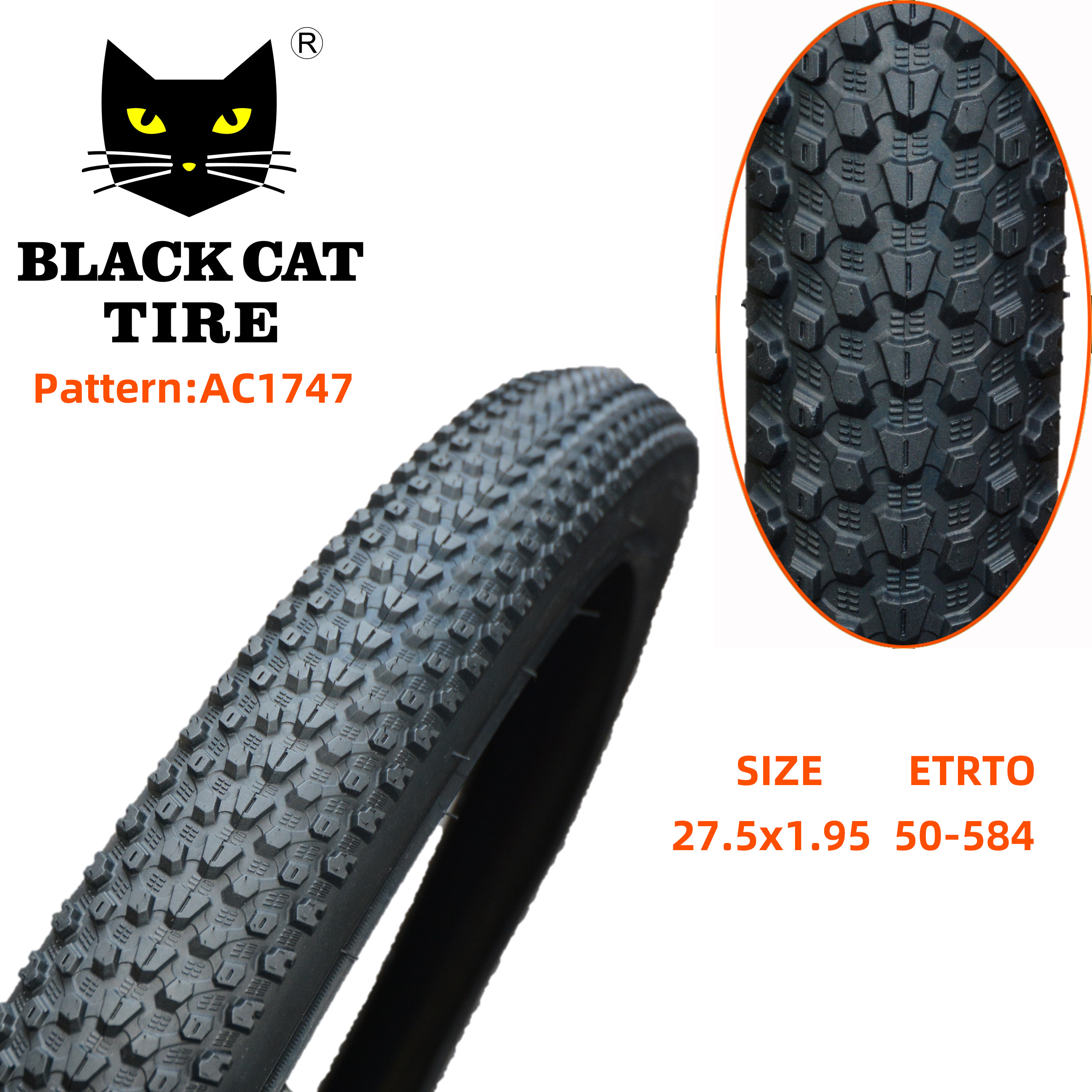 Wholesales black cat MTB bicycle tire 27.5x1.95 AC1747  best quality rubber bike tire