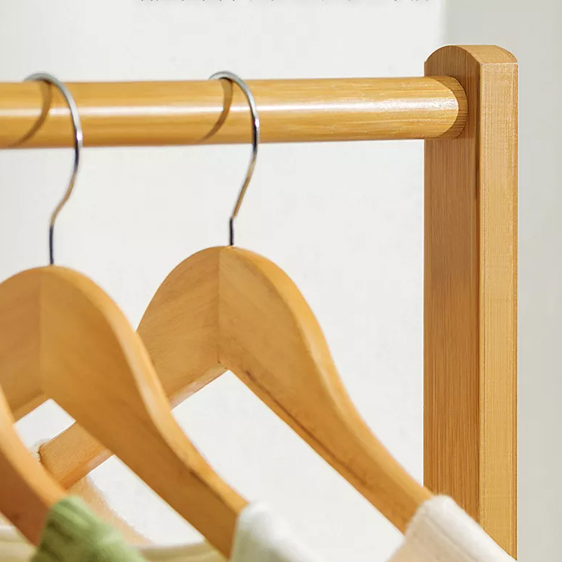 Natural Bamboo Garment Clothes Hanger Storage Rack Wood Coat and Hat Display Stand with Shoes Rack for Bedroom