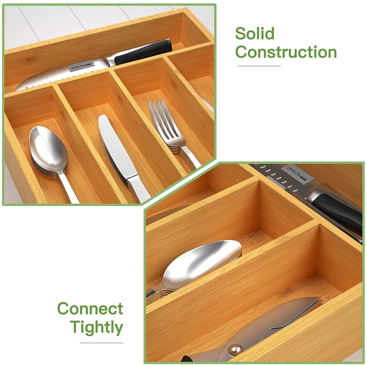 Expandable Bamboo Silverware Organizer Kitchen Wood Utensil Drawer Organizer Cutlery Tray