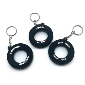 Promotional Gift Car Pendant Innovative Custom Logo 3D PVC Tire Keyring Rubber Tyre Chape Key Chain Car Wheel Tire Keychain