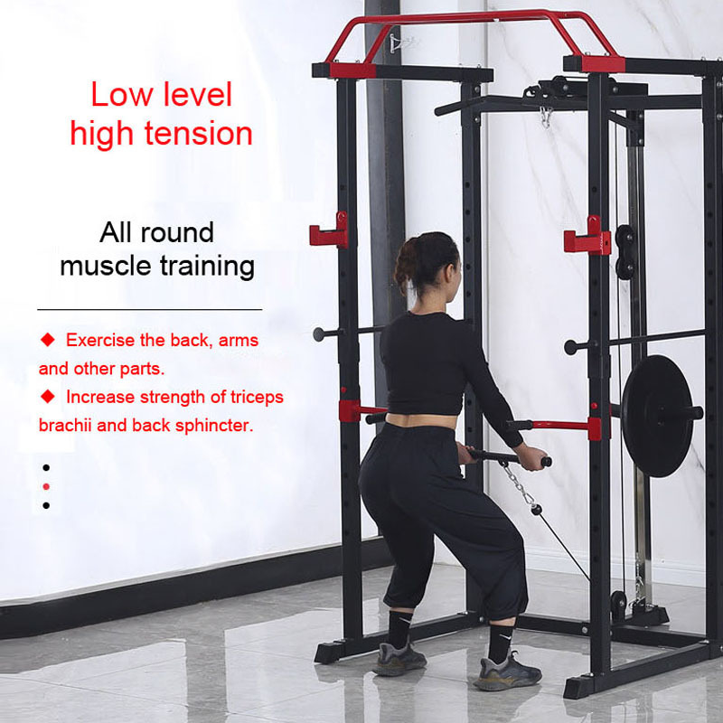 JW Squat Rack Power Cage Multi-Functional Power Rack with J-Hooks, Dip Handles, Landmine Attachment and Cable Pulley System