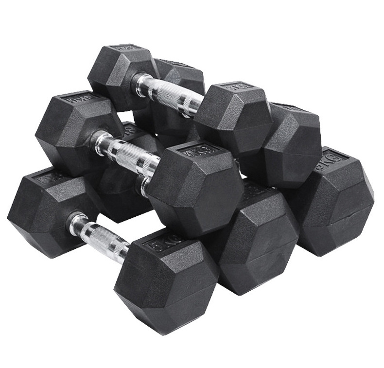 Fitness Gym Basic Equipment Rubber Coated Hex Dumbbell For sale