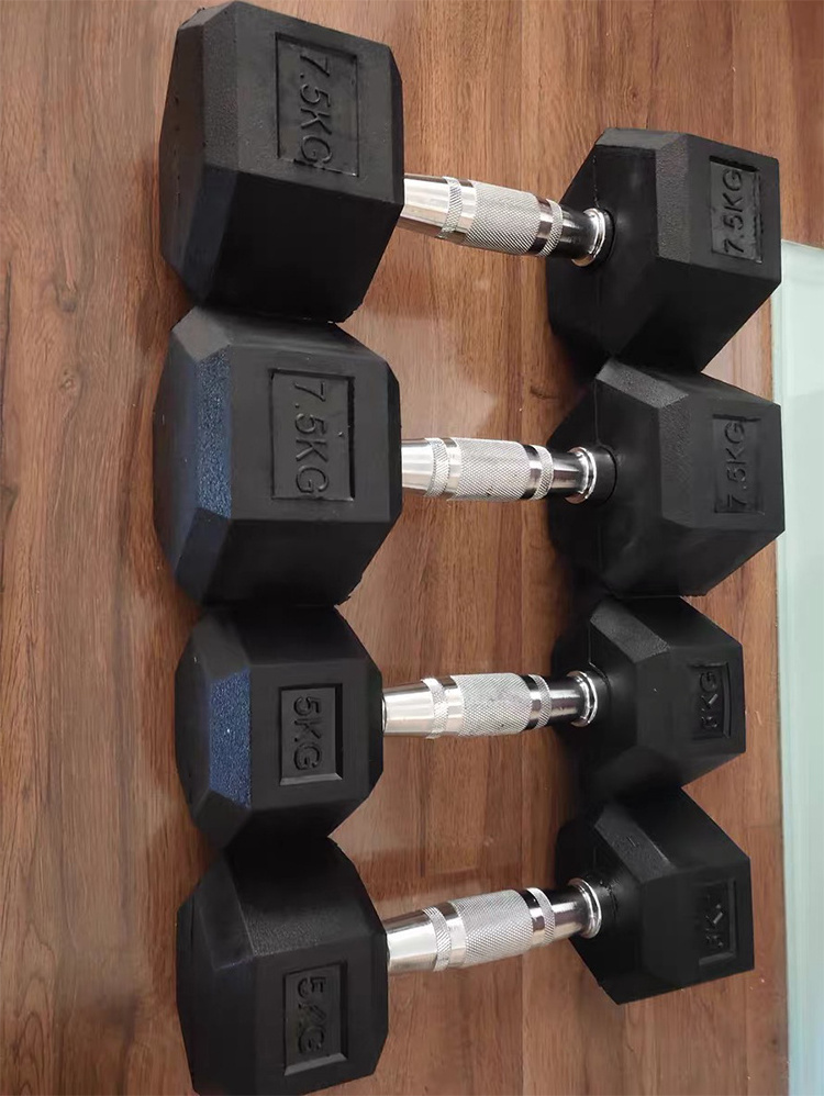 Fitness Gym Basic Equipment Rubber Coated Hex Dumbbell For sale