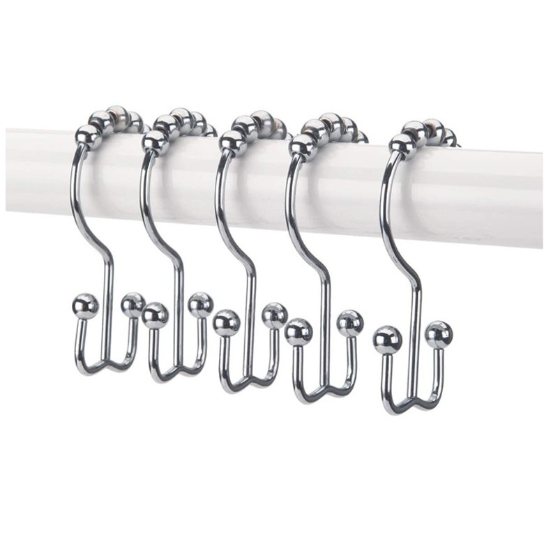 Metal Shower Curtain Rings Hooks Stainless Steel Rustproof Shower Curtain Hooks for Bathroom Shower Rods