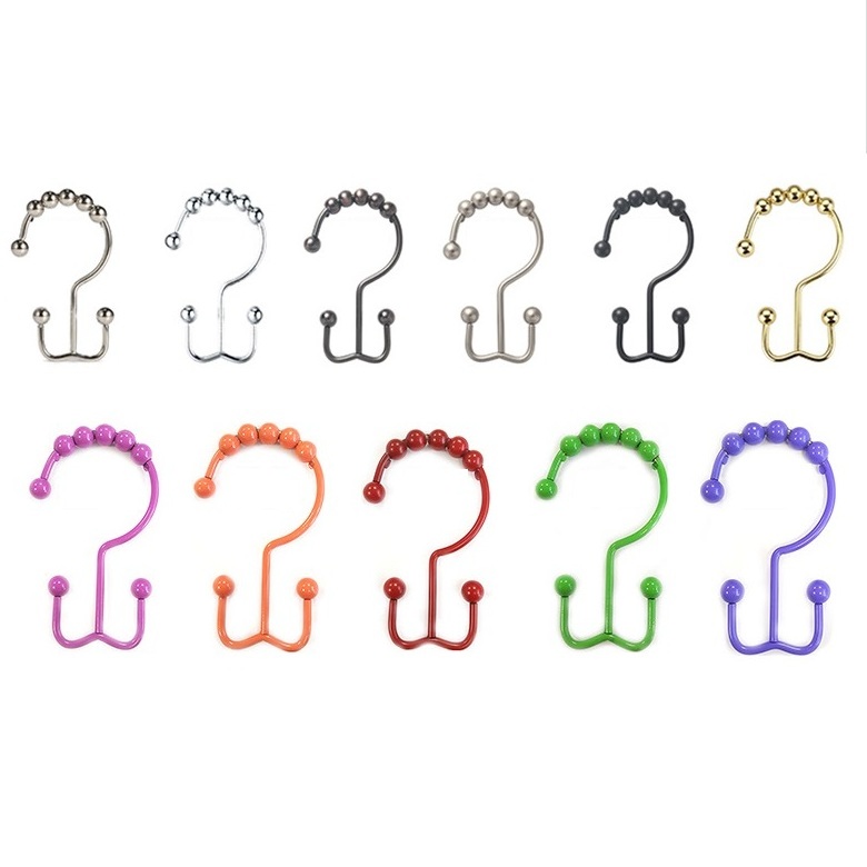 Metal Shower Curtain Rings Hooks Stainless Steel Rustproof Shower Curtain Hooks for Bathroom Shower Rods