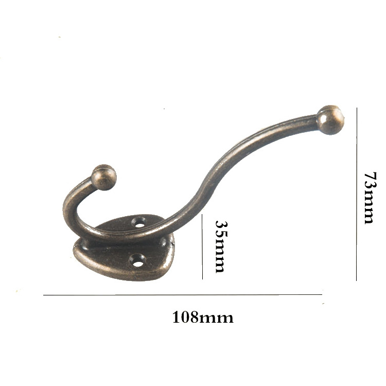 Rustic Wall Mounted Dual Coat Hooks Double Wall Hooks Utility Metal Hanger Hook for Robe Key Towel