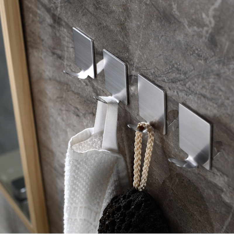 Waterproof Heavy Duty Wall Hooks Bathroom Stainless Steel Towel Hook 3M Self-Adhesive Hook for Keys