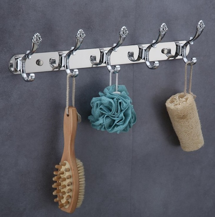 Bathroom Robe Hook 5 Hooks Stainless Steel Hanger Towel Hat Coat Clothes Wall Mounted Hook Hanger