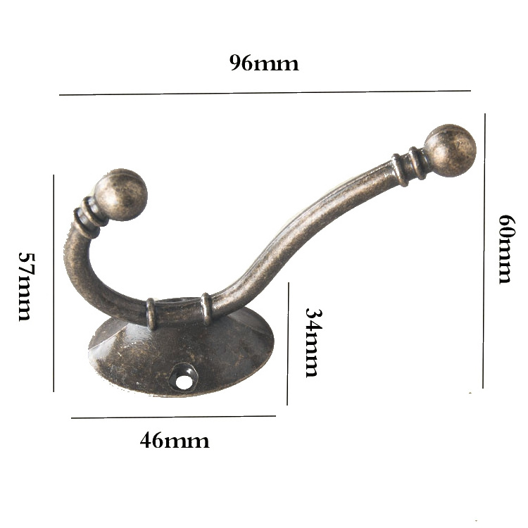 New Vintage Metal Hook Bronze Antique Entryway Zinc Alloy Towel Clothing Wall Double Coat Hook