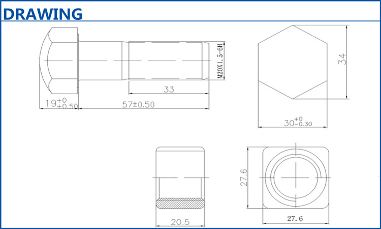 High Quality Stainless Steel Hex Bolt Hex Head Wheel Nut Stud Bolt