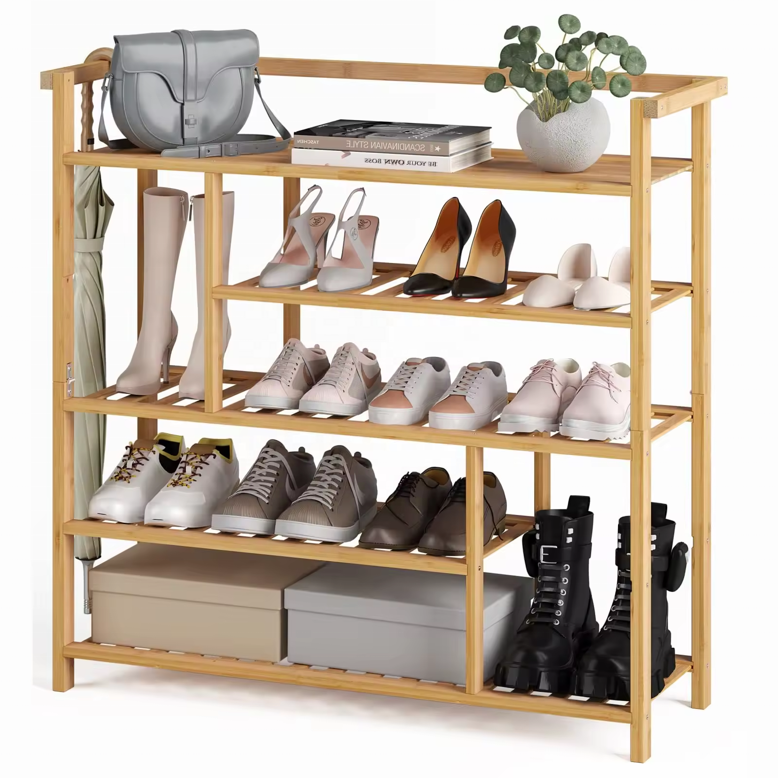 Hot Sale Natural 5 Tier Bamboo Shoe Rack Storage Shelf Organizer For Home