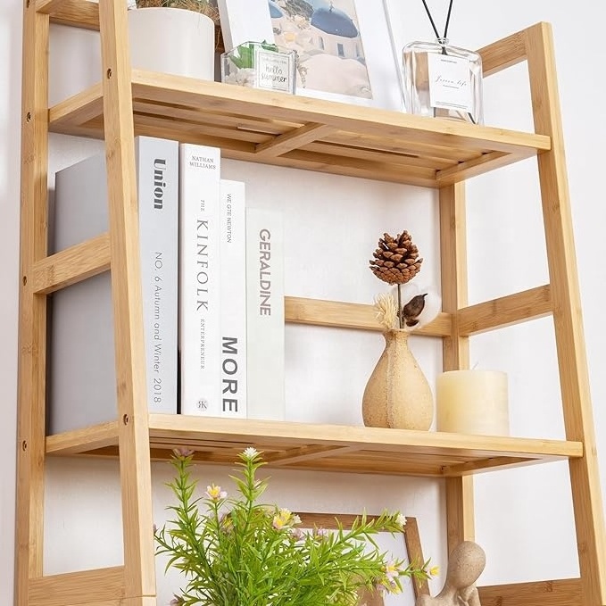 4-Tier Bamboo Bookshelf Ladder Shelf Book Shelf Bookcase Freestanding Storage Rack Plant Stand for  Living Room