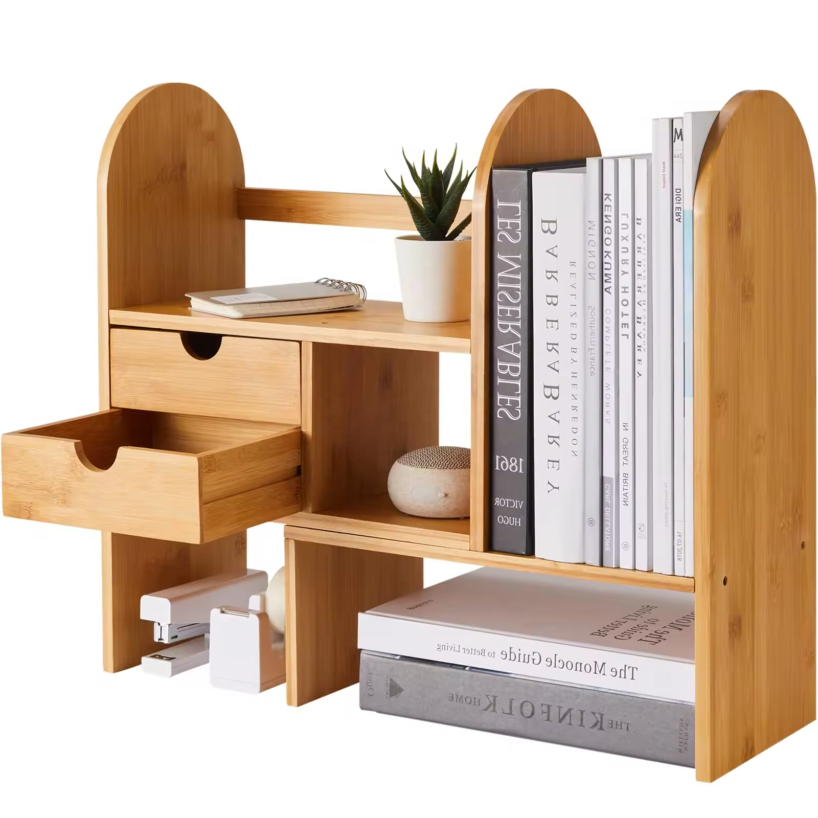 Adjustable  Desktop Bookshelf Bamboo Desk Storage Organizer Display Shelf Rack For Home