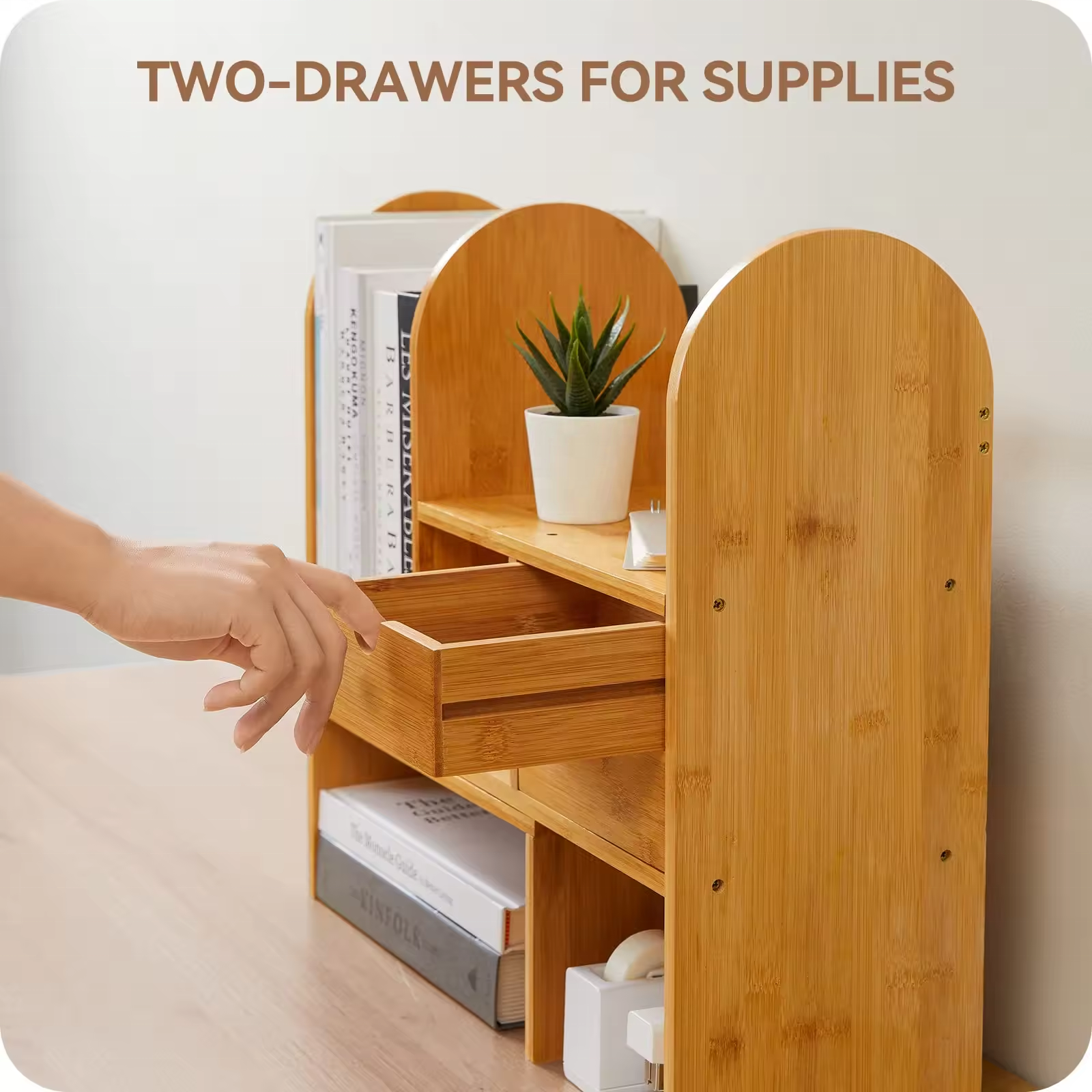 Adjustable  Desktop Bookshelf Bamboo Desk Storage Organizer Display Shelf Rack For Home