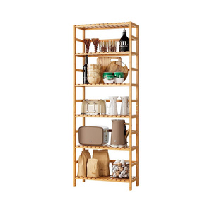 6 Tier Bamboo Adjustable Shelves Free Standing Storage Unit for Kitchen Bathroom or Home Plant & Flower Stand