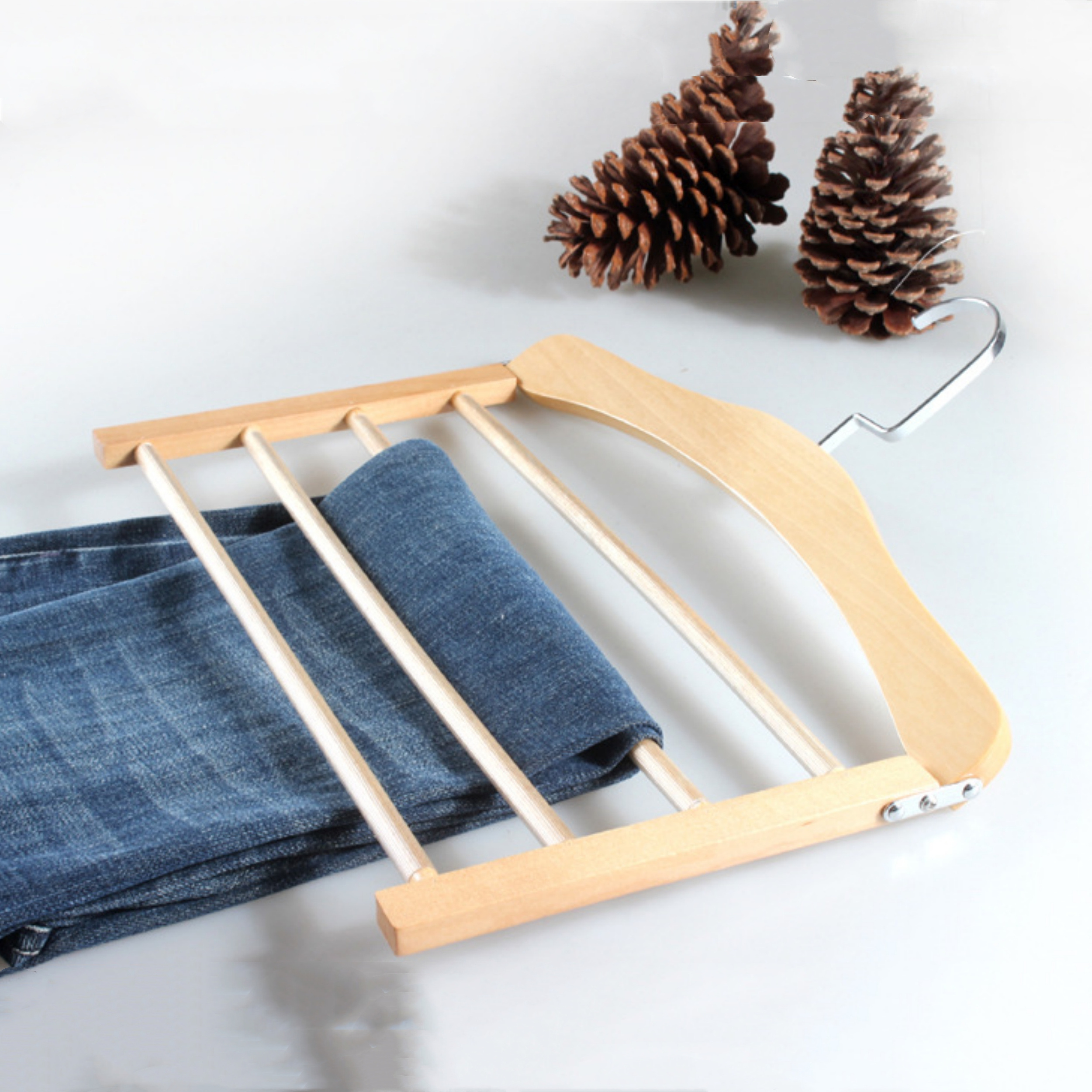 Factory Supply Trousers Jeans Scarf Organizer Rack 5 Layer Multiple Wooden Pants Hanger