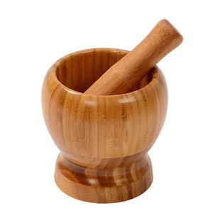 Bamboo Mortar and Pestle, Garlic Press Ginger Crusher Spices Grinding Set Garlic Mincer Herb Spice Masher Grinder Chopper