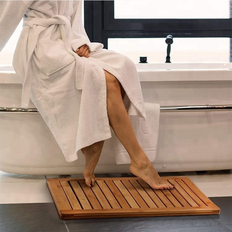 Bamboo Bath Mat Shower Floor Mat for Water Evaporation and Non Slip Rubber Feet for Indoor Outdoor Use