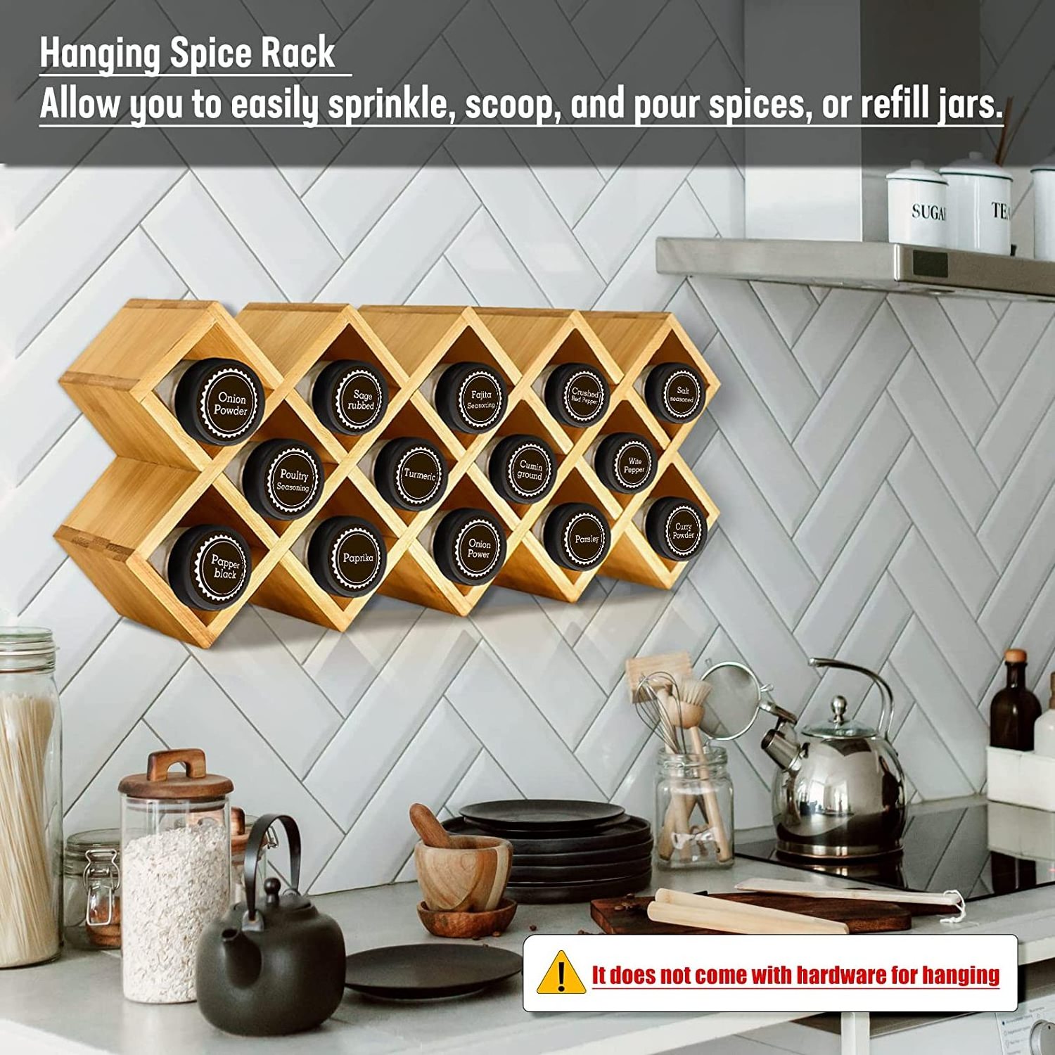 Bamboo Cross Spice Rack Organizer for Cabinet 18Jar Spice Rack Tower Spice Storage Holder Organizer for Kitchen Countertop