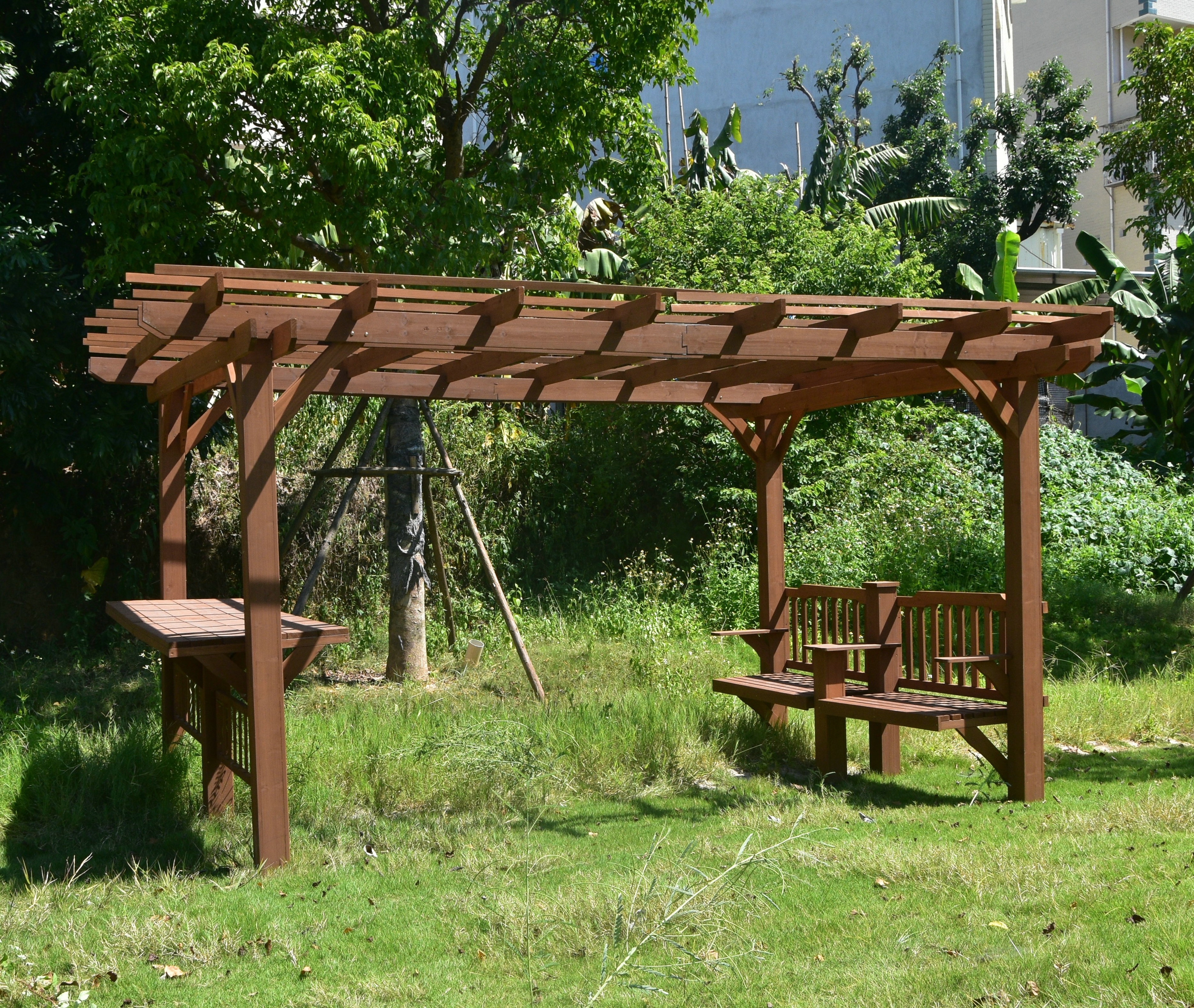 Outdoor gazebo pergola garden with bar and bench