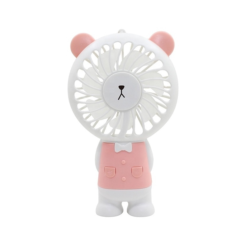 High-Quality Mini Cute USB Rechargeable Brushless Fan Bear Shape Fan With Colourful Light And Lanyard