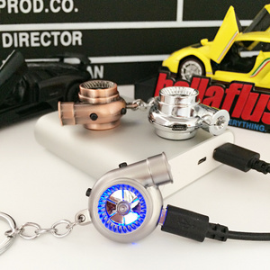 hot sale mini light car parts keychain usb rechargeable turbo keychain led keychain with a electronic turbine