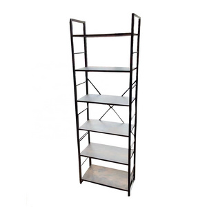 Portable modern furniture large tall bookcase 5 tiers industrial metal ladder book shelf wooden for living room