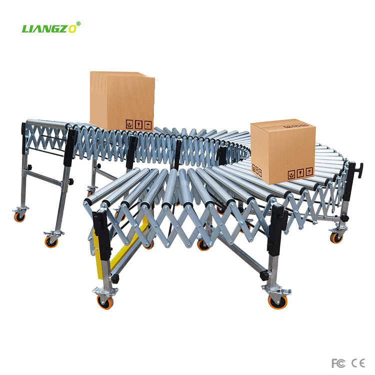 LIANGZO Manual Gravity Flexible Expandable Roller Conveyor Transportation Systems Stainless Steel Roller Belt truck unloading