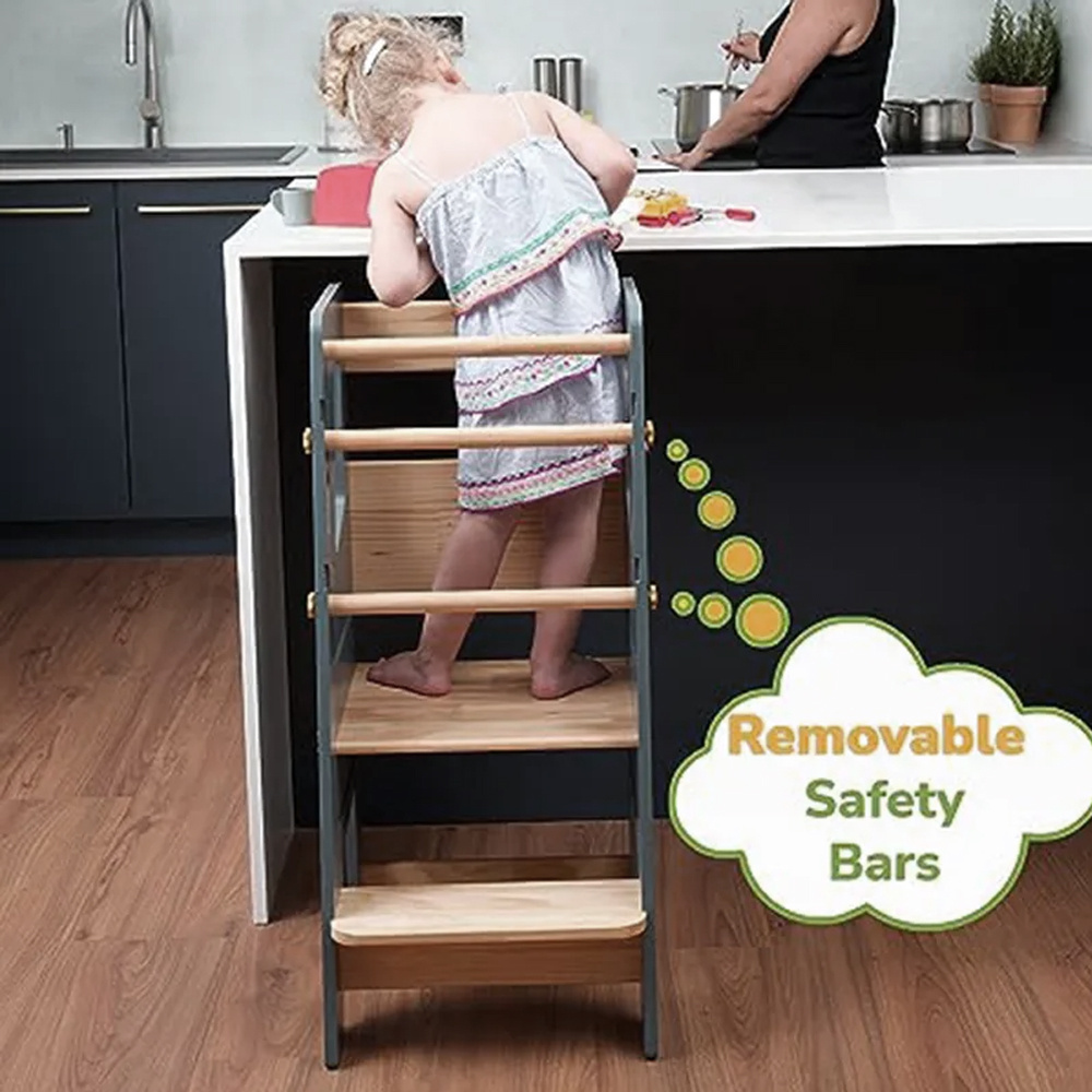 wooden convertible track rainbow stacking blocks toddler standing kitchen helper stool safety learning step tower