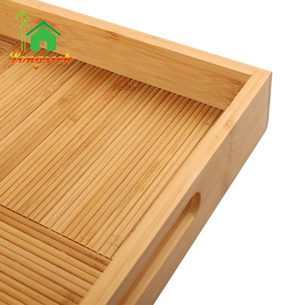 Hotel Serving Food Tray Tea Server Tray Handles Display Serving Dishes Bamboo Food Tray With Custom Logo