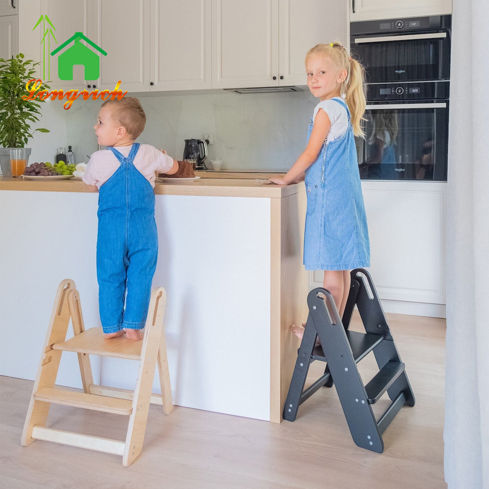 Two steps small wooden ladder bathroom kids stool kitchen adjustable step bathroom helper stool BestSuppliers