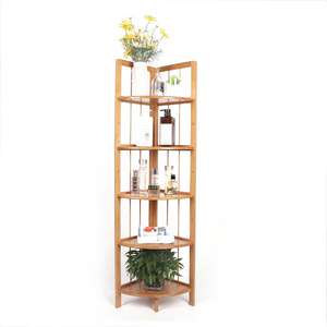 Bamboo 5 Tier Corner Wall Shelf Bookcase Small Display Rack Tall Storage Shelf Stand