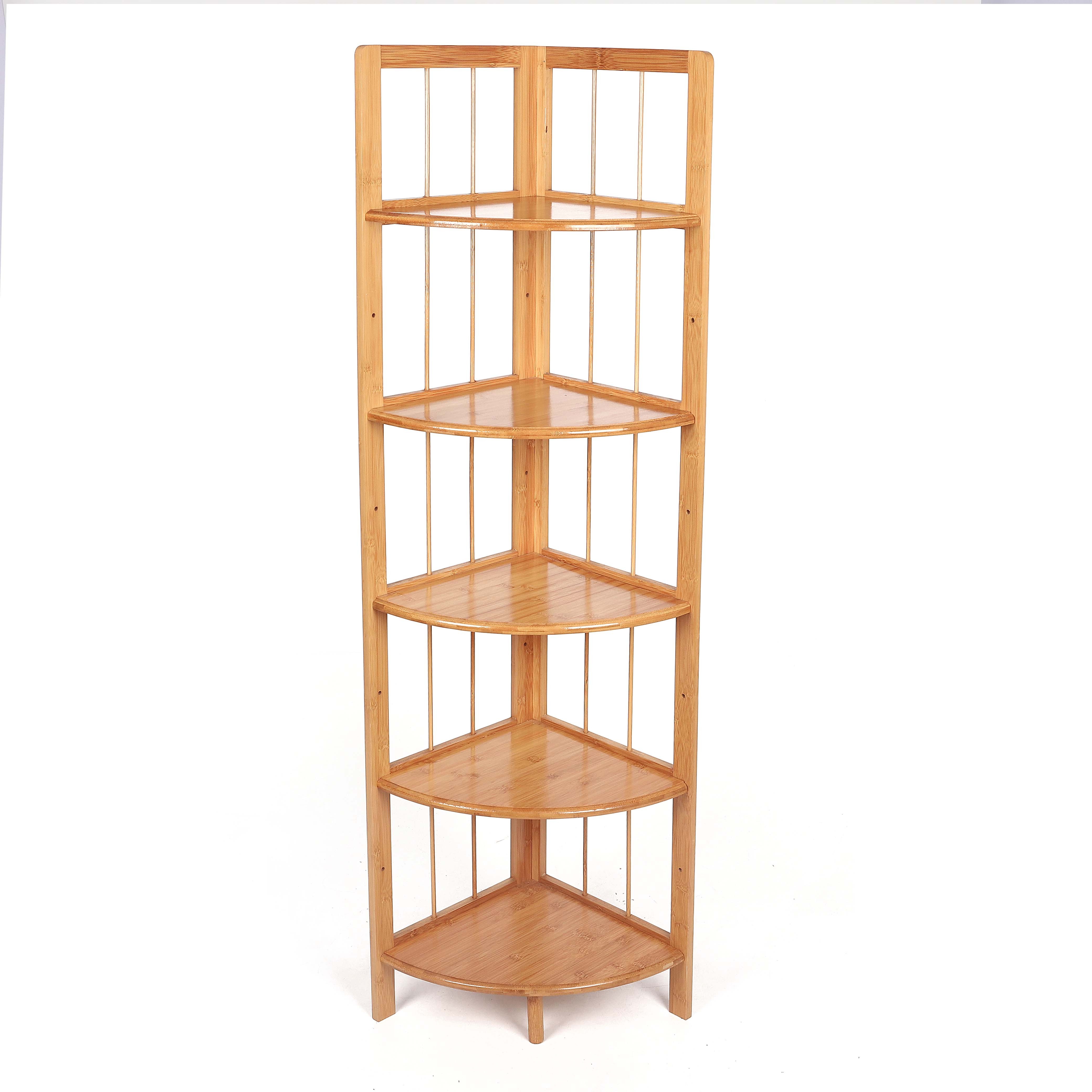 Bamboo 5 Tier Corner Wall Shelf Bookcase Small Display Rack Tall Storage Shelf Stand