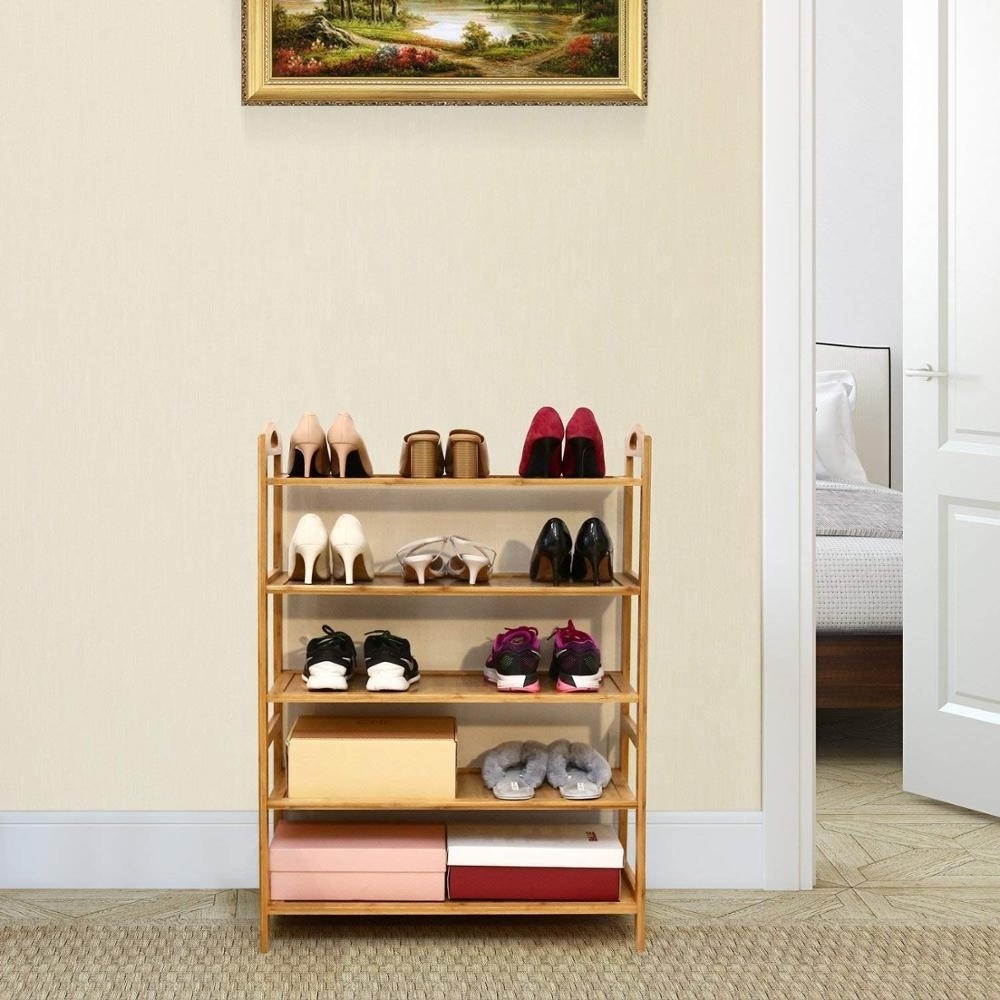 natural Bamboo Shoe Rack 5-Tier Entryway Shoe Shelf Storage Organizer Free Standing Shelves