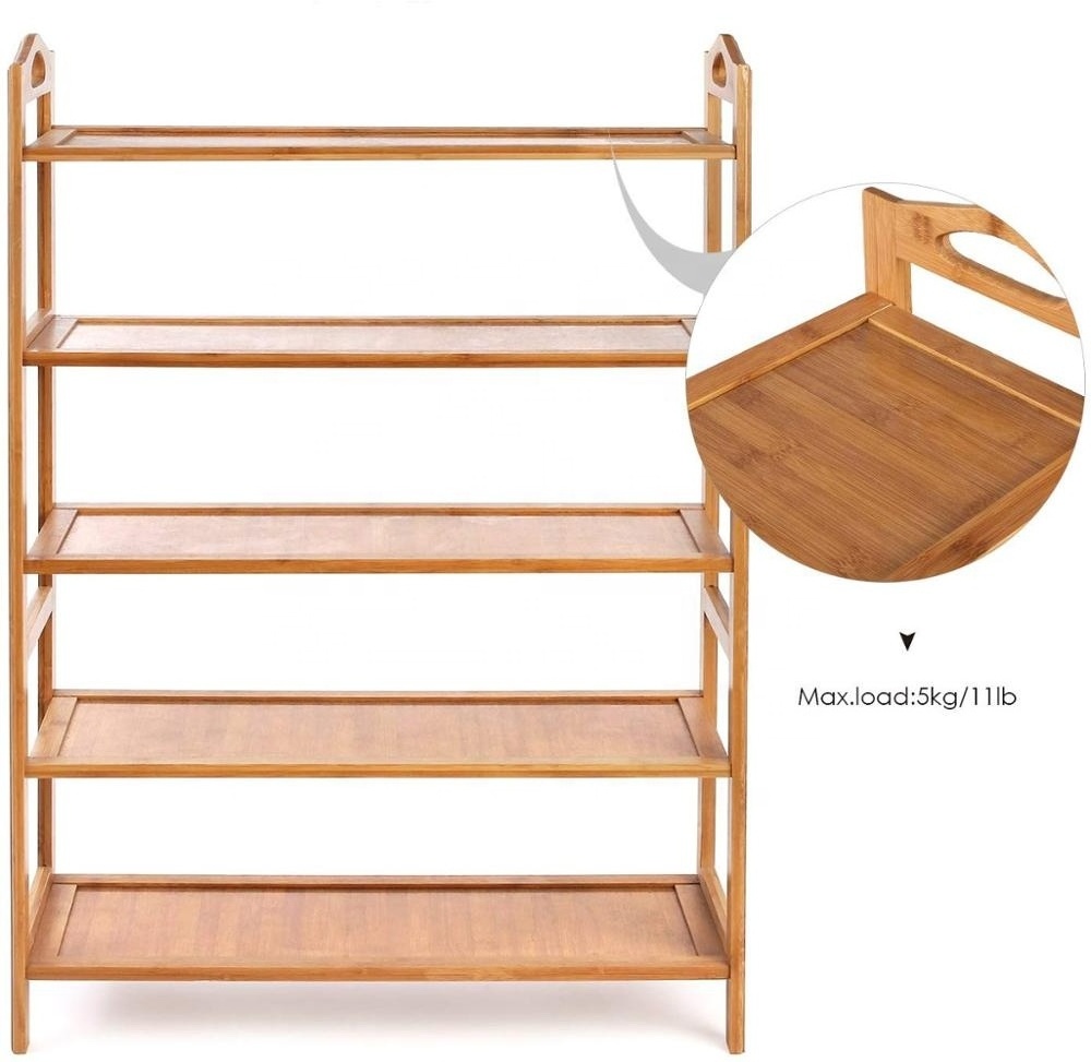 natural Bamboo Shoe Rack 5-Tier Entryway Shoe Shelf Storage Organizer Free Standing Shelves