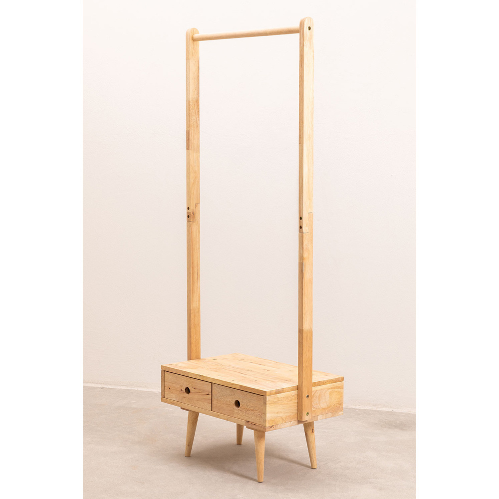 Factory Supply wooden Free-standing Hat Coat Closet Rack With Shelves Hanging Rod and Table 2 Drawers For Living Room