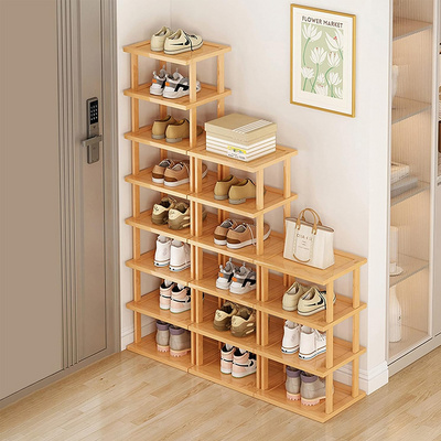 High Quality 8 Tier Vertical Shoe Rack Bamboo Narrow Shoes Organizer Tall Tower Space Saving Corner Shoe Shelf for Entryway