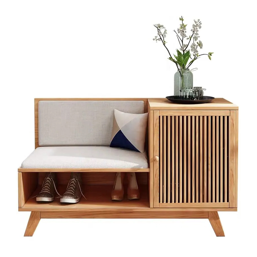 wood 2-door corner wall shoe upholstered cabinet rack bench storage with craft soft cushioned seat chair