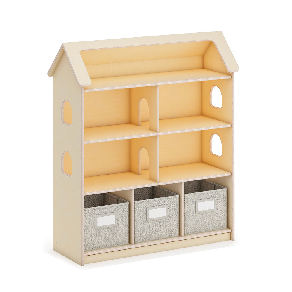 Toy Storage Organizer Shelves For Books Playroom Children's Furniture Wood Dollhouse Cabinet House Shape Bookshelf Shelf