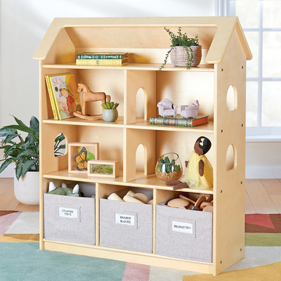 Toy Storage Organizer Shelves For Books Playroom Children's Furniture Wood Dollhouse Cabinet House Shape Bookshelf Shelf