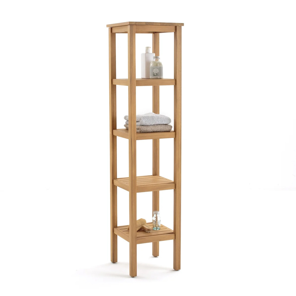 Modern Style Easy To Assemble Standing Kitchen Rack 5-Tier Acacia Bamboo Bathroom Storage Shelf For Narrow Spaces