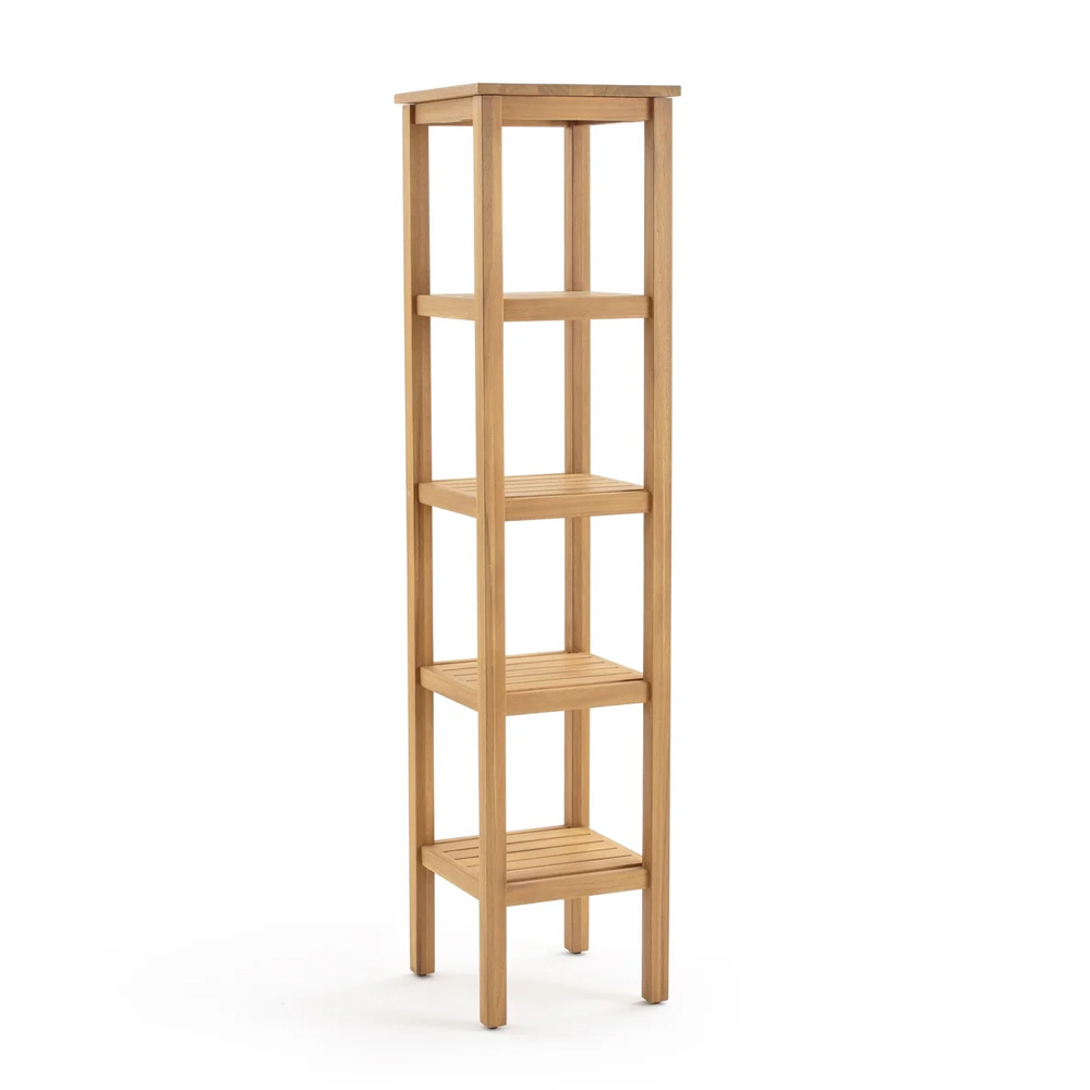 Modern Style Easy To Assemble Standing Kitchen Rack 5-Tier Acacia Bamboo Bathroom Storage Shelf For Narrow Spaces