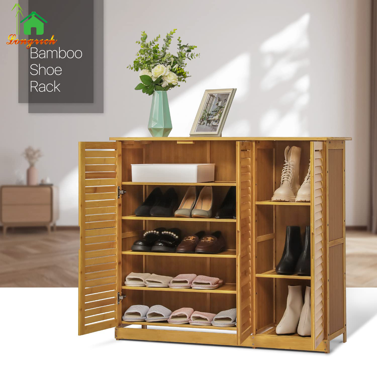 Commercial Solid Wood Shoe Benches Racks with Seat Coat Rack and Luggage Closet Options