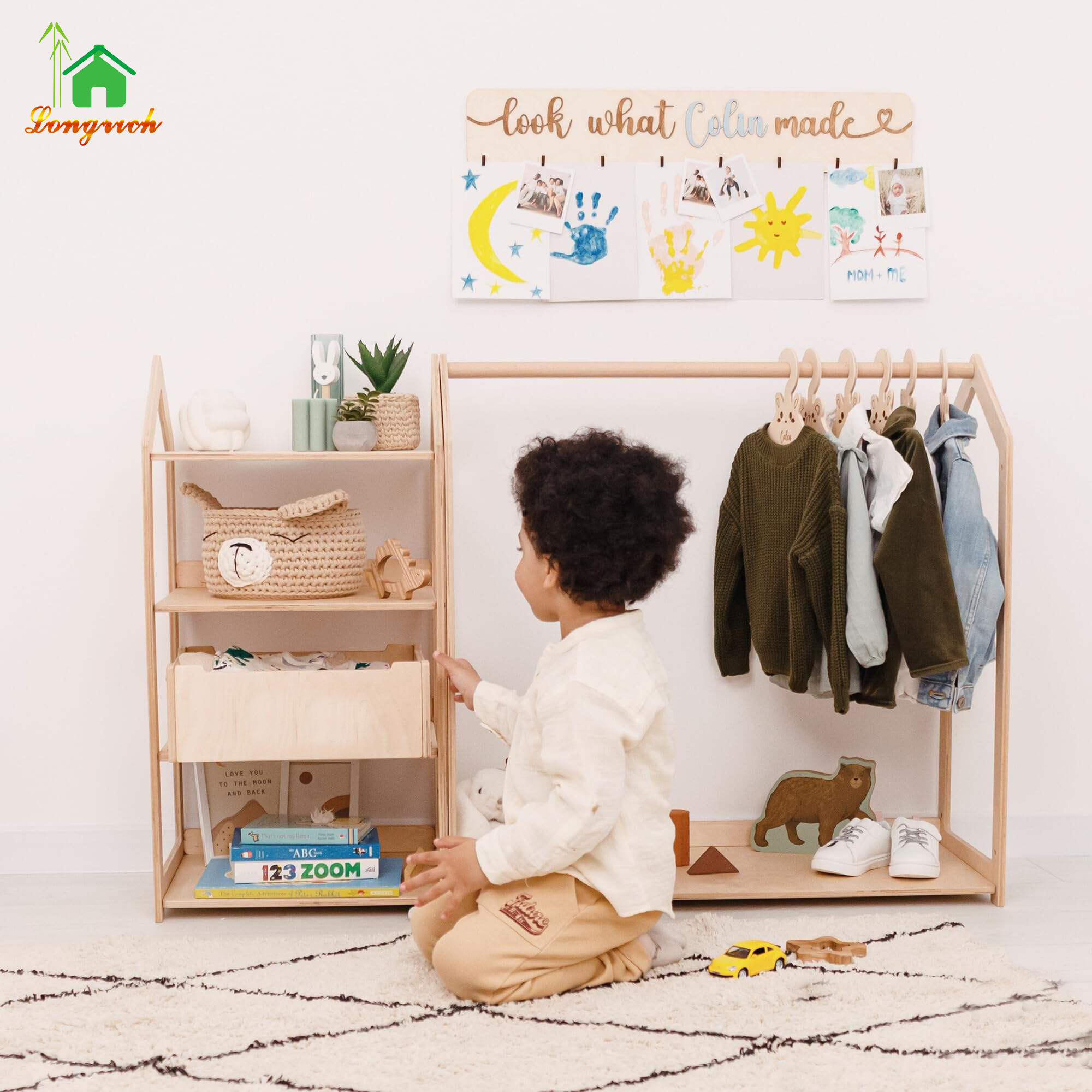 Montessori Kids Clothing Racks With Child Garment Clothes Rack Durable Display Shelves for Childrenswear