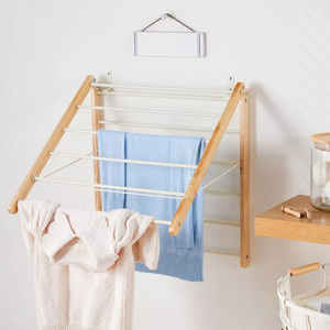 decorative cutlery wooden Storage with bath folding towel holder hand drying wall rack shelf for bathroom