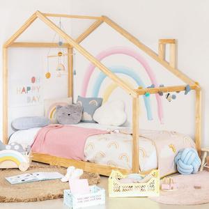 wooden bed frame king size cartoon home type floor toddler bed for boys and girls' sleeping room