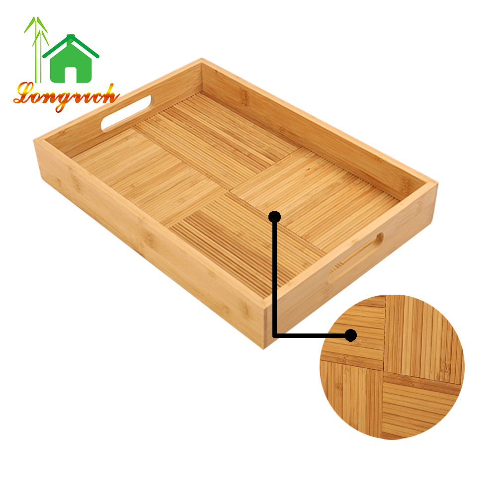 Hotel Serving Food Tray Tea Server Tray Handles Display Serving Dishes Bamboo Food Tray With Custom Logo