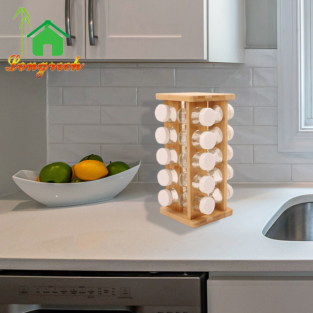 Wholesale Bamboo Kitchen Accessories Spice Rack Bamboo Spice Holder Spice Rack Organizer Restaurant Shelf Rotating